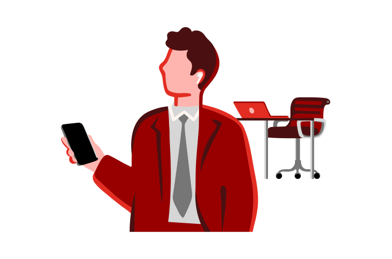 Illustrasjon av mann i dress med telefonen i hånda