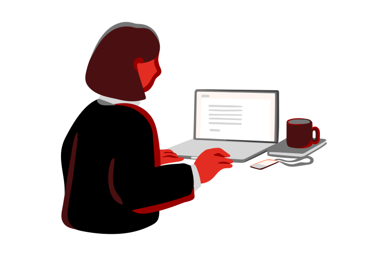 Illustrasjon av dame som skriver på pcen